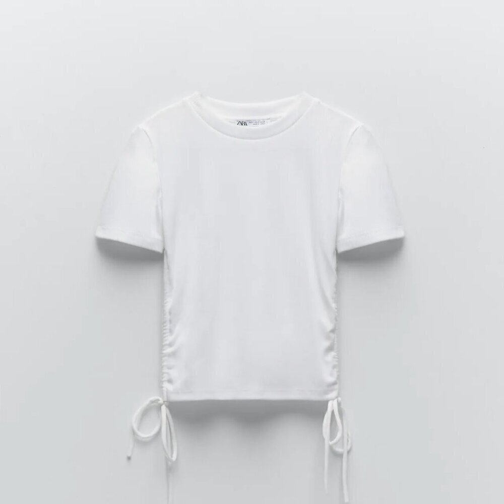 Zara Women's Side Cinched White T-shirt Small